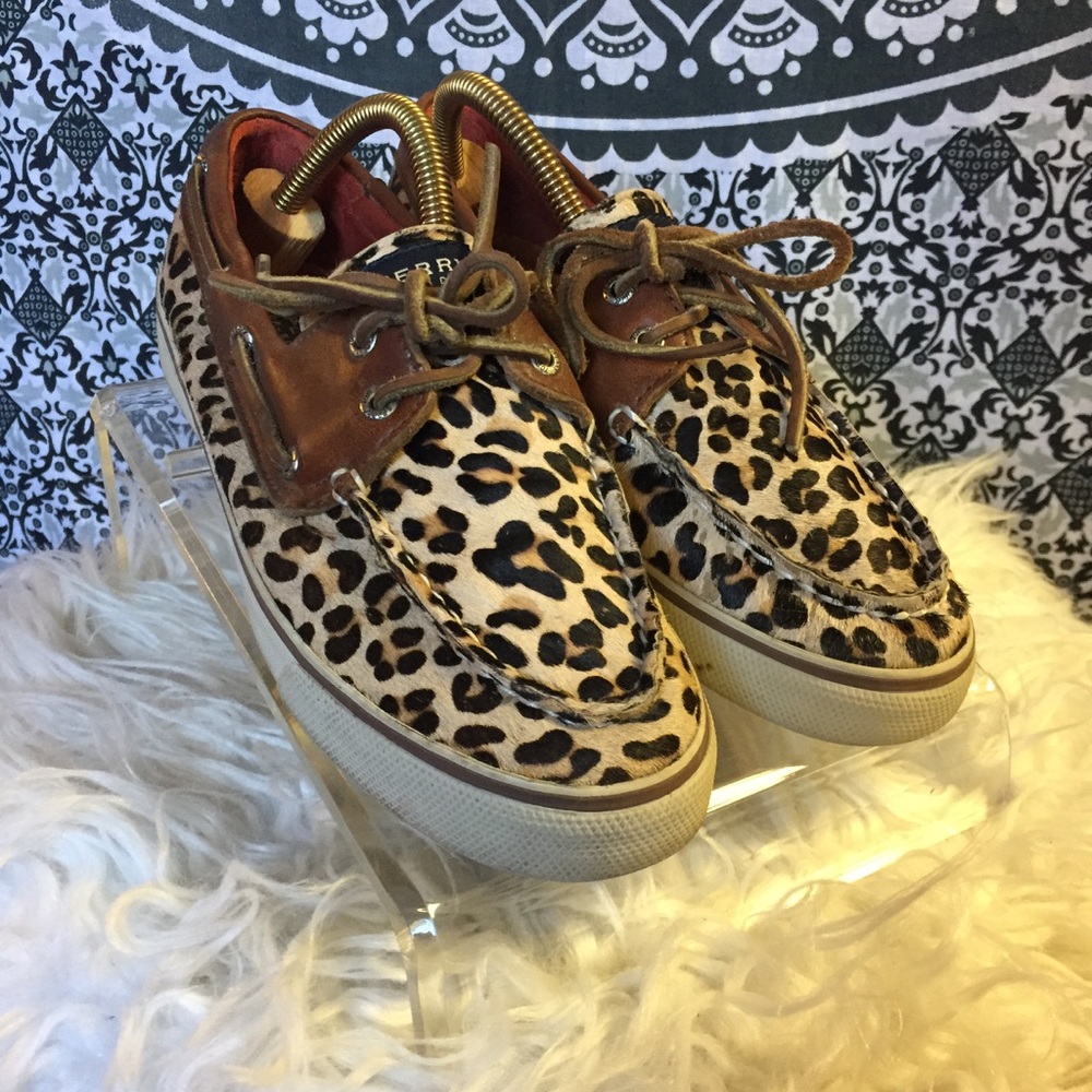 Leopard print pony hair Sperry top siders 